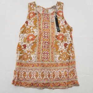 Soiree Blouse Womens Size XS Orange Tank Top Floral Button Boho Western Cottage
